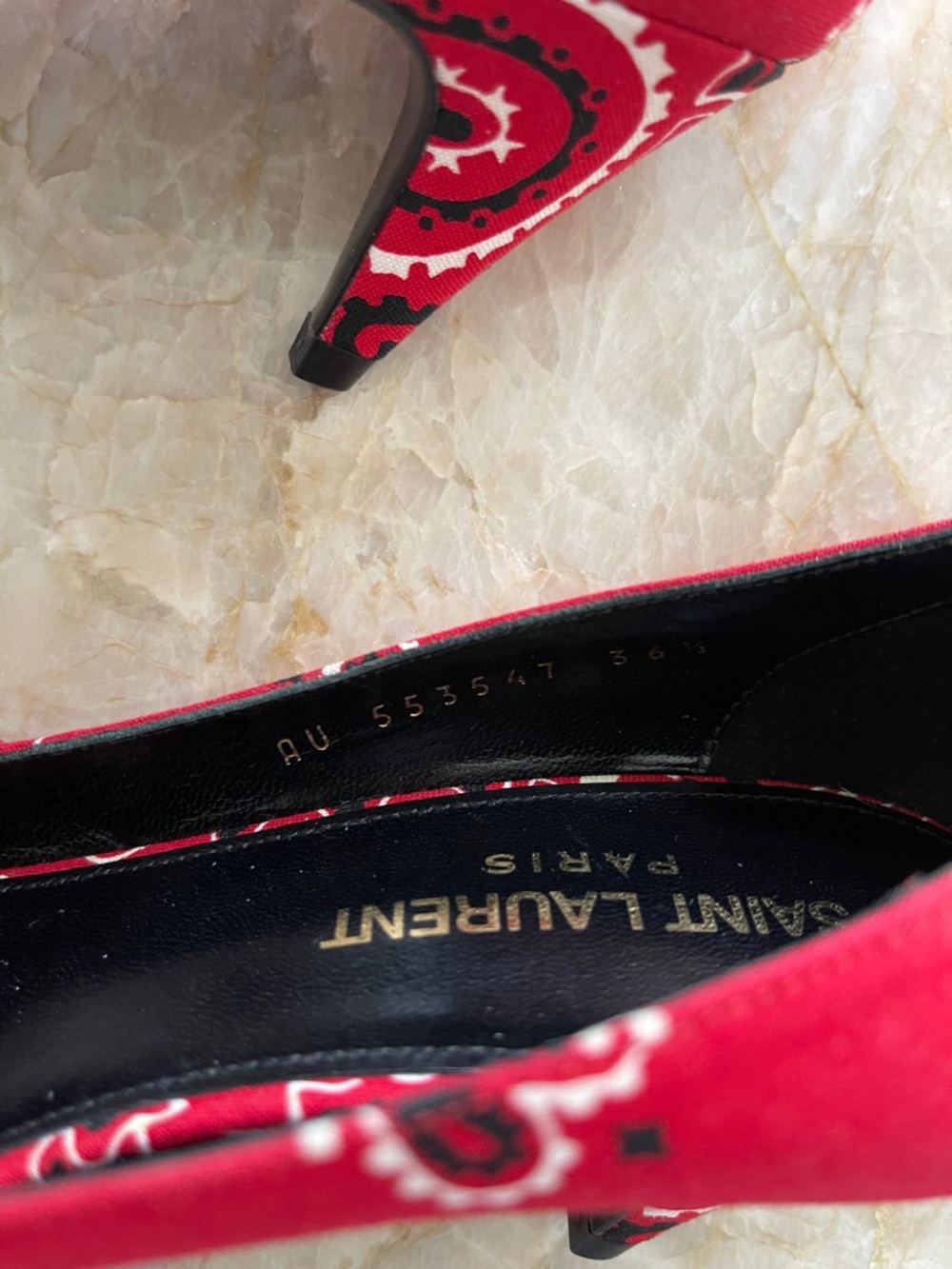 Saint Laurent Red Paisley Pointed Toe Knotted Kitten Heels 👠 - Picture 4 of 8